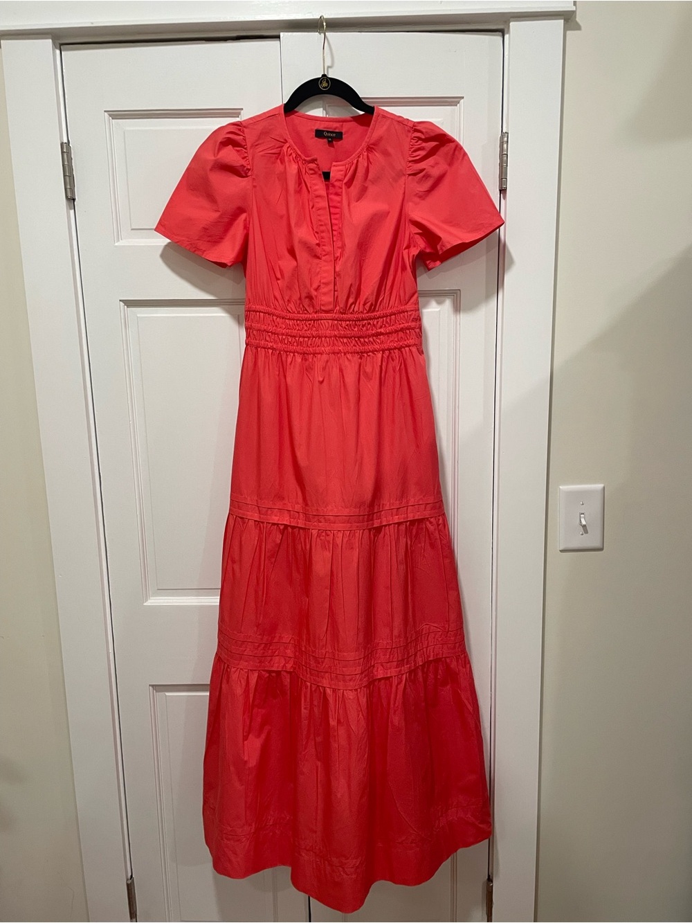 Quince Coral Tiered Short-Sleeve Maxi Dress - Picture 1 of 7